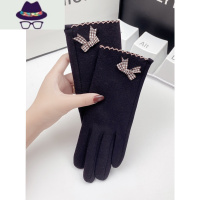 手套女秋冬季保暖加绒韩版学生骑车可爱蝴蝶结潮ins触屏弹力开车 FISH BASKET