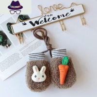 冬季儿童手套女宝宝可爱卡通保暖加绒加厚挂脖连指小学生毛茸手套 FISH BASKET