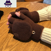 手套男秋冬季针织骑行翻盖学生冬天加厚写字半指保暖防寒棉手套女 FISH BASKET