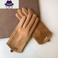 冬季加绒保暖仿麂皮骑车百搭露指可触摸屏复古加厚防风皮手套男女 FISH BASKET