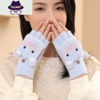 翻盖露指手套女冬天保暖可爱卡通半指针织加绒秋冬中大童小学生 FISH BASKET