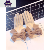 手套女冬可爱蝴蝶结加厚加绒户外骑电动车防风防寒触屏弹力薄开车 FISH BASKET