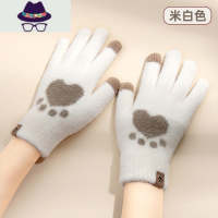 手套女冬季新款加厚保暖冬天可爱学生骑车开车防寒毛线触屏手套 FISH BASKET