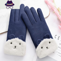 手套冬季女骑车加绒保暖ins可爱骑行防寒防风触屏冬天麂皮绒手套 FISH BASKET