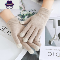 棉手套冬季女骑车可触屏加绒保暖加厚骑行可爱冬天防寒五指学生黑 FISH BASKET