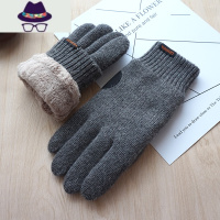 秋冬季男女情侣款加厚纯针织毛线保暖加绒触屏开车骑行手套 FISH BASKET