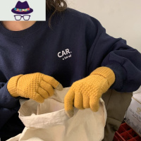 馨帮帮韩版纯色简约五指保暖针织骑车御寒防风毛线手套冬天女可爱 FISH BASKET