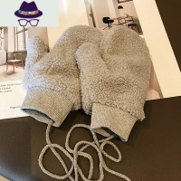 ins手套冬天女软妹可爱纯色羊羔绒毛绒连指挂脖加绒保暖骑行男潮 FISH BASKET