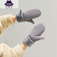 手套女冬天冬季防风保暖加绒加厚可爱挂脖绳子连指羽绒棉骑车防寒 FISH BASKET