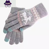 手套女冬季保暖韩版加厚双层小鹿学生防寒加绒可爱触屏全指毛线秋 FISH BASKET