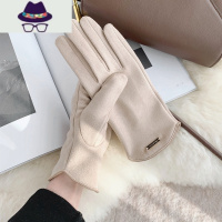 麂皮绒手套女冬季加厚保暖骑车出行可爱防寒韩版百搭触摸屏分指 FISH BASKET