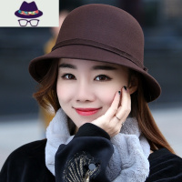 韩国女士秋冬季英伦复古毛呢帽子韩版盆帽冬天圆顶呢子礼帽渔夫帽 FISH BASKET