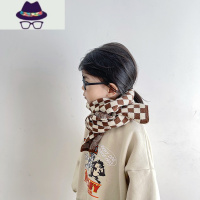 儿童围巾秋冬新款格子拼色针织围脖男女童保暖棋盘格宝宝毛线脖套 FISH BASKET