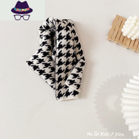 韩国儿童黑白色系千鸟格棋盘格围巾秋冬宝宝围脖保暖时尚百搭脖套 FISH BASKET