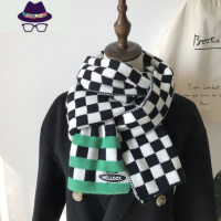黑白棋盘格子ins围巾女冬季撞色韩版百搭学生保暖围脖毛线针织潮 FISH BASKET