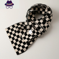 WN学院风ins黑白棋盘格子围巾女秋冬百搭学生保暖针织围脖情侣潮 FISH BASKET