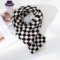 小红书推荐棋盘格围巾女秋冬日系百搭黑白格子针织学生保暖长围脖 FISH BASKET