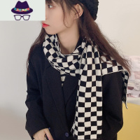 黑白纹棋盘格子围巾女秋冬季新款网红针织围脖学生披肩潮保暖男 FISH BASKET