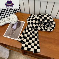 棋盘格子围巾女秋冬新款网红百搭保暖针织学生围脖双面韩版情侣 FISH BASKET