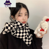 甜酷时髦棋盘格围巾女ins网红款秋冬韩版百搭仿保暖围脖 FISH BASKET