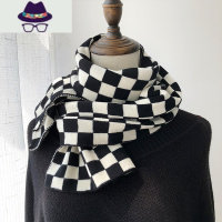 韩国东大门围巾女秋冬季韩版百搭减龄黑白小棋盘格长款围脖两用 FISH BASKET