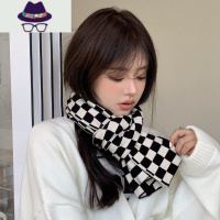 2021秋冬季新款棋盘格围巾黑白格子印花韩版百搭女生保暖外搭围脖 FISH BASKET