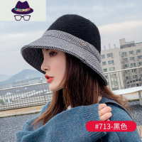 帽子女士黑色渔夫帽女韩版冬季洋气百搭显脸小春秋天圆脸适合盆帽 FISH BASKET
