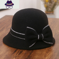 帽子女秋冬韩版时尚保暖呢盆帽渔夫帽日系优雅蝴蝶结礼帽 FISH BASKET