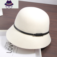 帽子女秋冬小沿皮带扣呢渔夫帽日系复古盆帽法式赫本风礼帽潮 FISH BASKET