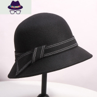 帽子女秋冬百搭呢渔夫帽盆帽潮英伦复古圆顶礼帽名媛毡帽 FISH BASKET