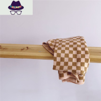 韩国同款个性儿童格子针织围脖秋冬洋气拼色男女童棋盘格毛线围巾 FISH BASKET