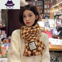 棋盘格围巾女士学生黑白格子英伦经典秋冬季搭配风衣针织围脖披肩 FISH BASKET