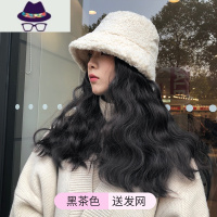 帽子女假发秋冬羊羔毛绒渔夫帽圆脸潮流百搭一体时尚网红假发帽 FISH BASKET