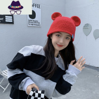 针织帽子女秋冬季新款纯色渔夫帽盆帽米奇耳朵时尚百搭毛线水桶帽 FISH BASKET