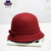 韩国纯呢小礼帽春秋冬季欧美复古蝴蝶结圆顶爵士渔夫盆帽子女 FISH BASKET