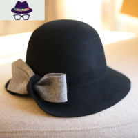 秋冬呢礼帽韩版百搭蝴蝶结盆帽优雅渔夫帽子女潮英伦风遮阳帽 FISH BASKET