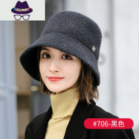 帽子女秋冬季韩版百搭2021盆帽毛呢加厚鱼夫水桶帽黑色渔夫帽 FISH BASKET