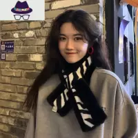 斑马纹围巾女秋冬季韩版学生保暖护颈仿皮草围巾毛绒绒毛领围脖潮 FISH BASKET