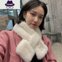 加厚超保暖围巾女秋冬布标韩版百搭交叉仿皮草獭毛绒护颈围脖 FISH BASKET