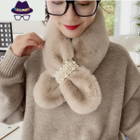 毛毛绒围脖女冬季保暖韩版百搭珍珠白色交叉防濑围巾可爱少女 FISH BASKET