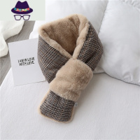 秋冬韩版东大门围巾厚仿獭格子交叉毛毛围脖女学生保暖毛绒 FISH BASKET