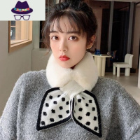 波点围巾加厚女冬季韩版百搭保暖脖套仿獭毛绒交叉围脖ins潮 FISH BASKET