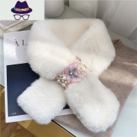 秋冬珍珠毛毛绒围脖女刺绣立体蝴蝶交叉加厚仿皮草獭围巾百搭 FISH BASKET