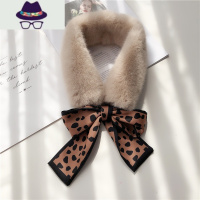 韩版网红款豹纹围巾女仿獭飘带毛毛绒毛领子秋冬季保暖围脖 FISH BASKET