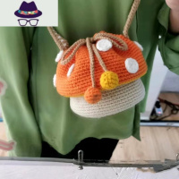 蘑菇蛋糕小包底片网格手工diy材料包毛线编织自制钩针斜挎单肩包 FISH BASKET