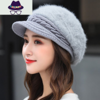 帽子女秋冬天加绒加厚护耳毛线帽鸭舌贝雷帽保暖帽帽针织帽女 FISH BASKET
