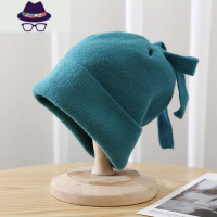 毛线帽韩版潮流保暖防风针织帽子女月子秋冬天护耳帽学生蝴蝶结帽 FISH BASKET