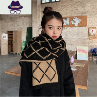2021冬季新款复古气质双面柔软毛线围巾女格子保暖围脖百搭披肩潮 FISH BASKET