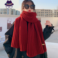 韩版ins潮可爱学生红色毛线围巾女冬季保暖百搭日系针织麻花围脖 FISH BASKET