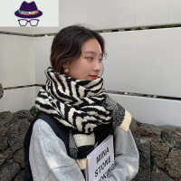斑马纹围巾女冬季百搭学生少女韩版外搭时尚围脖加厚保暖秋冬披肩 FISH BASKET